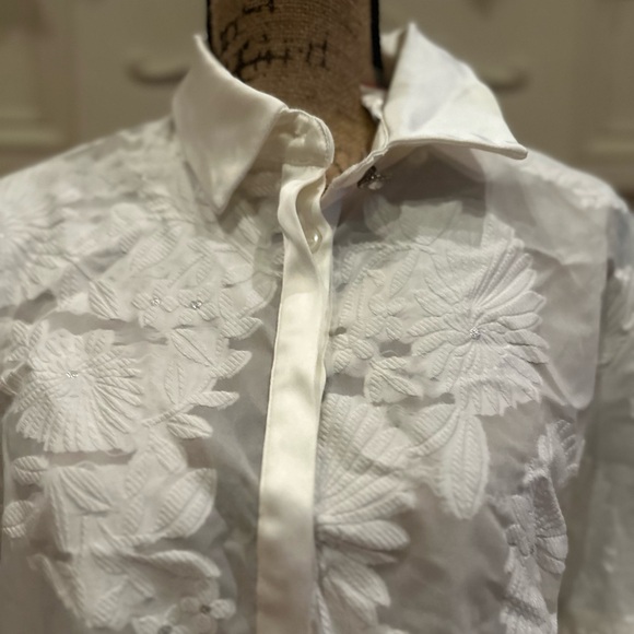 Dream By Sister Jane White Sheer Floral Blouse with Bell Sleeves - Picture 12 of 14